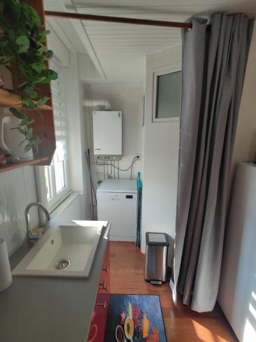 une cuisine avec un évier et un réfrigérateur dans l'établissement le Cozy Nest, à Gérardmer