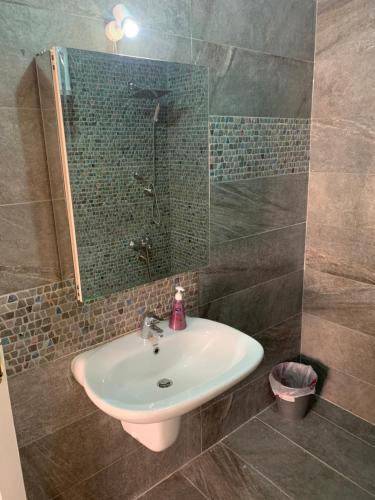 uma casa de banho com um lavatório e um chuveiro em Private Room or Apartment at Rehab City غرفة خاصة او شقة بمدينة الرحاب em Cairo
