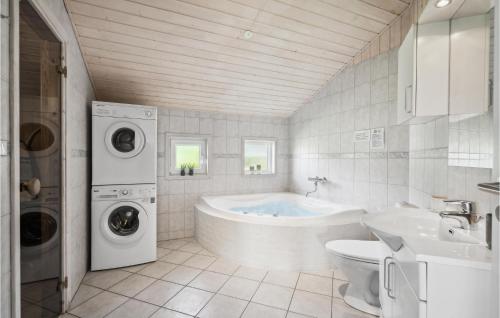 ホーフブルグにあるAmazing Home In Hovborg With Kitchenのバスルーム(バスタブ、シンク、洗濯機付)
