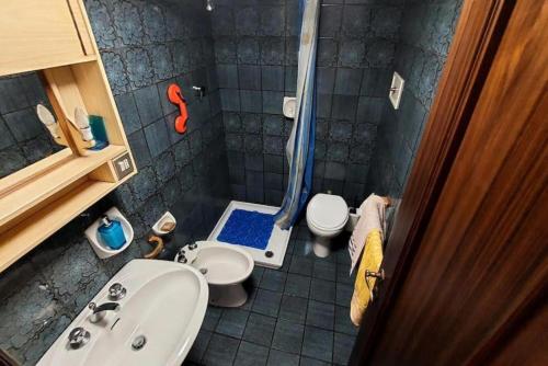 a small bathroom with a sink and a toilet at Il Quadrifoglio Bilocale tra Lavagna e Chiavari in Carasco