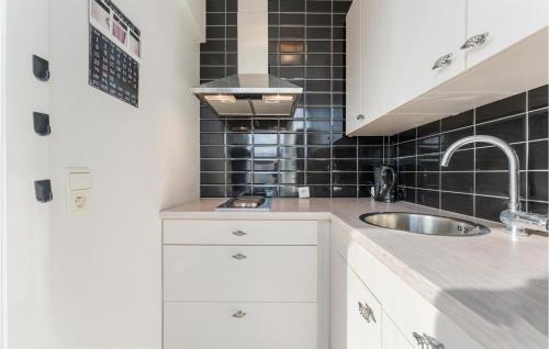 eine Küche mit weißen Schränken und einem Waschbecken in der Unterkunft Nice Apartment In Blankenberge With Wifi in Blankenberge