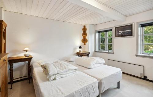 1 dormitorio con 2 camas y 2 ventanas en Awesome Home In Skrbk With Kitchen en Skærbæk