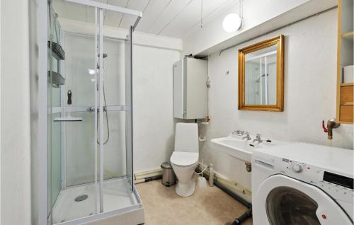 y baño con ducha, aseo y lavamanos. en Awesome Home In Skrbk With Kitchen, en Skærbæk