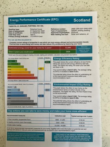 a poster of the energy performance certificate epc for scotland at Taigh Pa in Uig