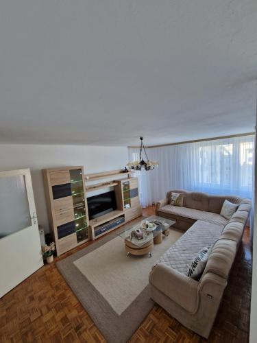 Bugojno Stan في بوغوينو: غرفة معيشة مع أريكة وتلفزيون