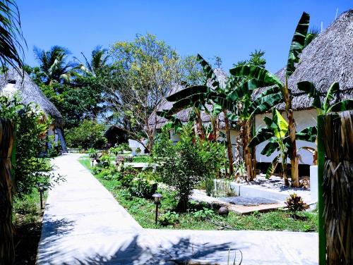 a path leading to a resort with trees and plants at Hotel y Museo Aldea Maya Toktli Orígenes - Suite La Casa Maya - Alberca, Wifi Starlink, Tour Museo in Izamal