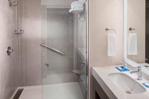 a bathroom with a shower and a sink at Courtyard Jacksonville Orange Park in Orange Park