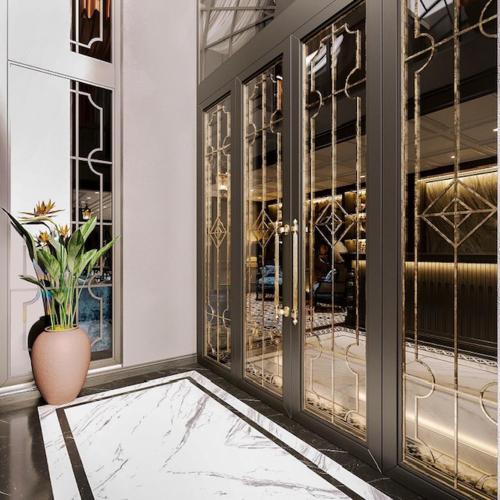 a lobby with a vase on the floor of a building at Casa Dos Príncipes Hotel & Spa in Hanoi