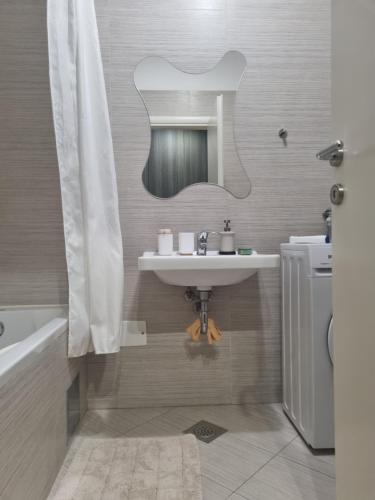 ein Bad mit einem Waschbecken und einem Spiegel in der Unterkunft Apartman Niko in Zagreb