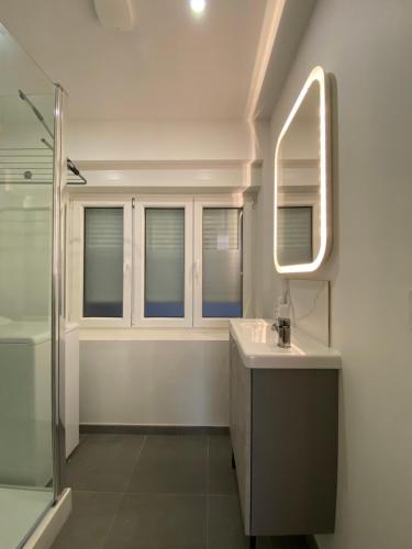 une salle de bain avec un lavabo et un miroir dans l'établissement 101 Beffroi, à Thionville