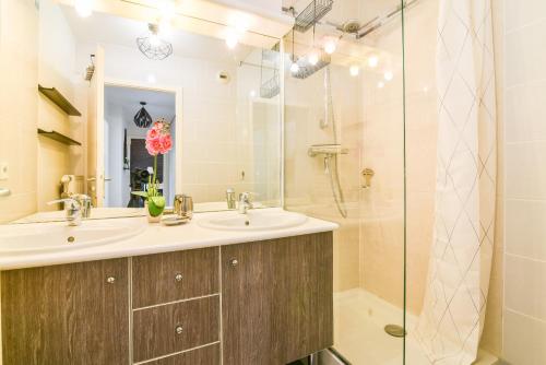 ein Badezimmer mit Waschbecken und Dusche in der Unterkunft Le Chill&Chic Terrasse - Parking in Colmar