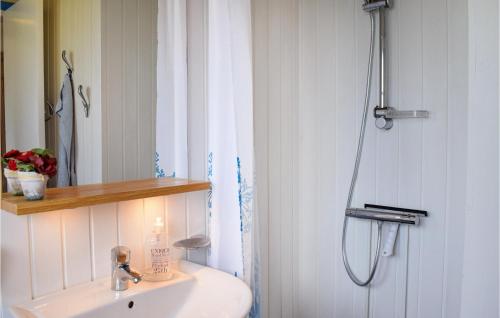 a bathroom with a white sink and a shower at Gorgeous Home In Dronningmlle With Wifi in Dronningmølle