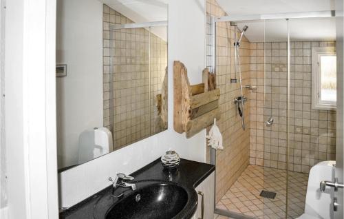 y baño con lavabo negro y ducha. en Cozy Home In Hals With Kitchen, en Hals