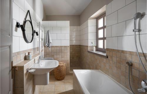 ein Badezimmer mit einer Badewanne, einem Waschbecken und einer Badewanne in der Unterkunft Villa Megi in Sveti Lovreč Pazenatički