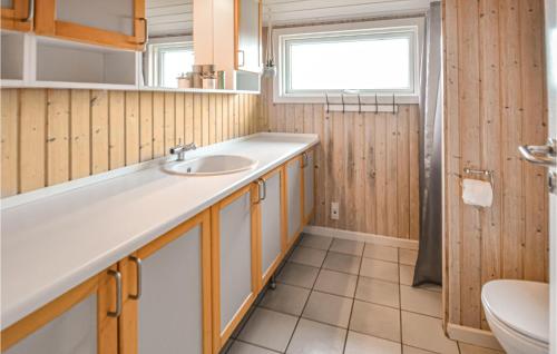 a bathroom with a sink and a toilet at Nice Home In Thisted With 5 Bedrooms, Sauna And Wifi in Klitmøller
