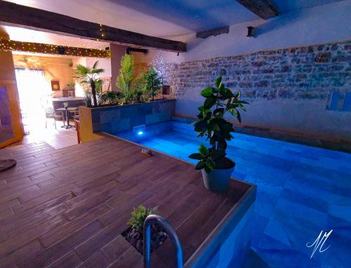 a swimming pool in a house with aperature at LA GRANGE DES FRANGINES in Saint-Amour