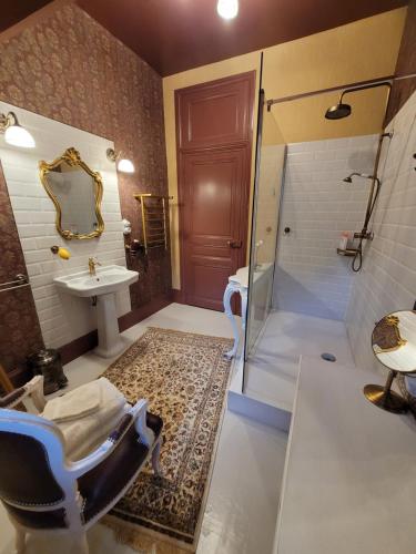 a bathroom with a shower and a sink and a toilet at Domaine des Chailloux in Jully-lès-Buxy