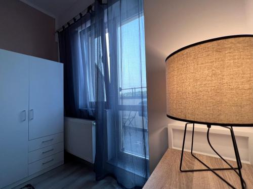 een kamer met een groot raam en een lamp bij Coroama'S House in Iaşi