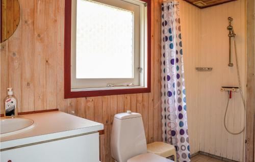 KlegodにあるStunning Home In Ringkbing With Kitchenのバスルーム(トイレ、洗面台付)、窓が備わります。