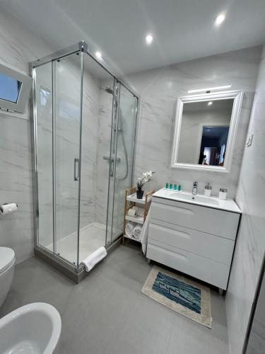a bathroom with a shower and a sink and a toilet at Mare Apartments Marbella in Marbella