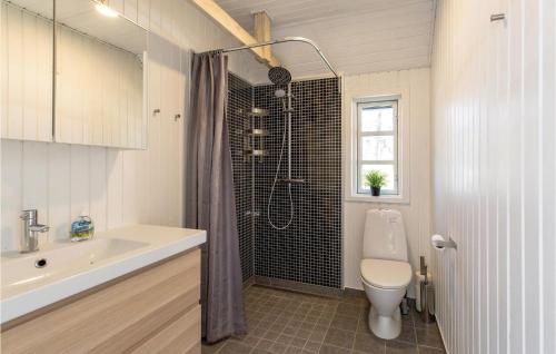 a bathroom with a shower and a toilet and a sink at Holiday Home Rørvig 01 in Rørvig