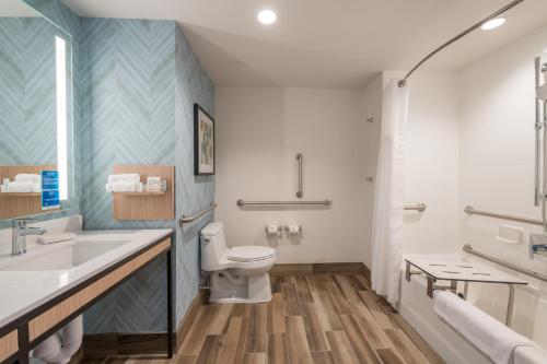 a bathroom with a toilet and a sink at Hilton Garden Inn Boston Canton, Ma in Canton