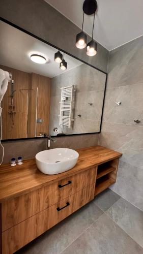 a bathroom with a sink and a mirror at Columbus Rowy in Rowy