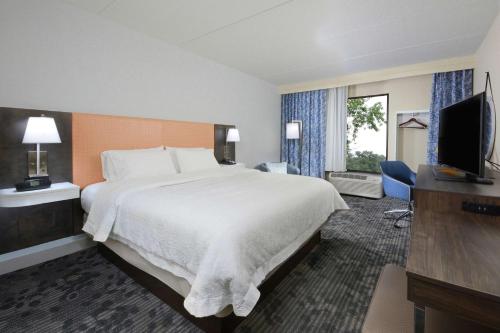 a hotel room with a large bed and a television at Hampton Inn & Suites Greenville/Spartanburg I-85 in Duncan