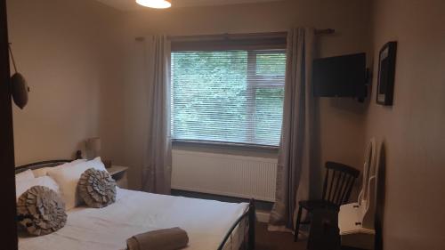 a bedroom with a white bed and a window at Retreat by the Feale in Listowel