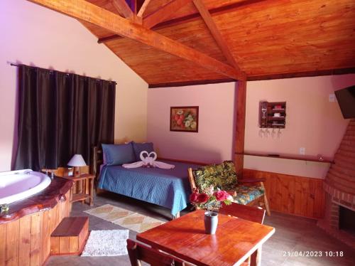 um quarto com uma cama e uma banheira em POUSADA BELA HELENA em Visconde de Mauá