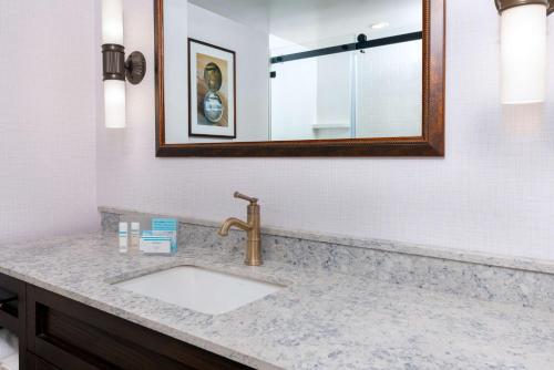 a bathroom with a sink and a mirror at Hampton Inn Buffalo-Williamsville in Williamsville
