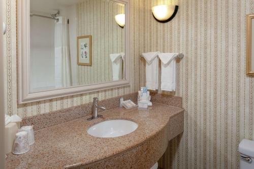 a bathroom with a sink and a mirror at Hilton Garden Inn Charlotte North in Charlotte