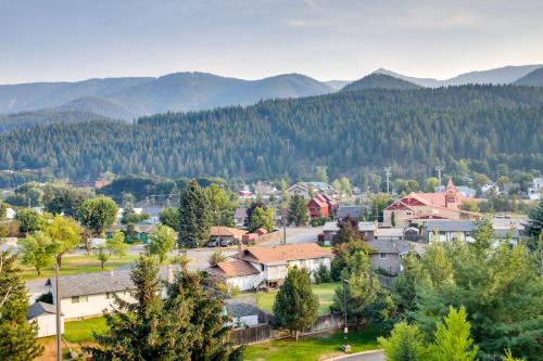 a town in the mountains with trees and houses at Pet-Friendly Silver Mountain Studio Mountain View in Kellogg