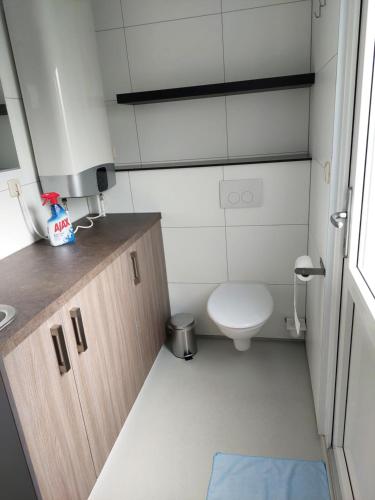 Koupelna v ubytování Voormalig strandhuisje in boomgaard in Hengstdijk