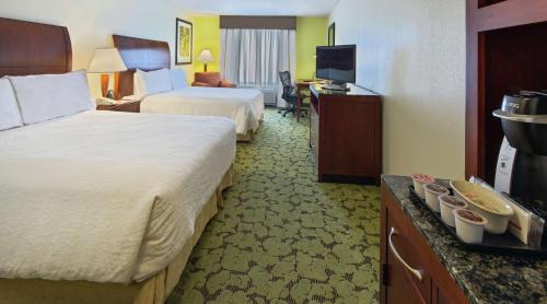 a hotel room with two beds and a television at Hilton Garden Inn Macon/Mercer University in Macon