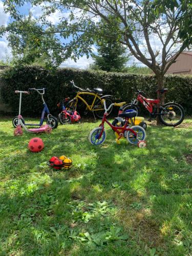 a group of childrens bikes parked in the grass at Domaine des deux sapins in Voillecomte