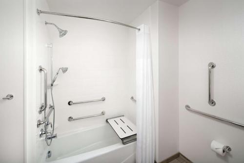 a white bathroom with a shower and a tub at Hampton Inn Denver Tech Center South in Centennial