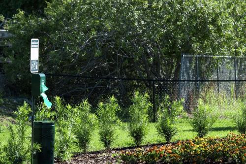 a fence with a bunch of plants in a garden at Home2 Suites By Hilton Orlando Airport in Orlando