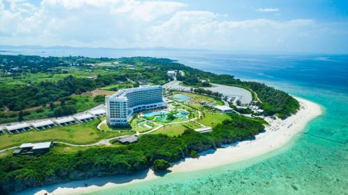 an aerial view of a resort on a beach at Hilton Okinawa Sesoko Resort in Motobu