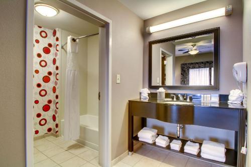 een badkamer met een wastafel en een spiegel bij Hampton Inn Birmingham/Leeds in Leeds