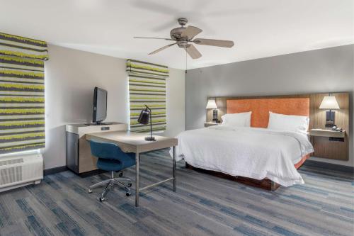 a bedroom with a bed and a desk and a television at Hampton Inn Brownwood in Brownwood