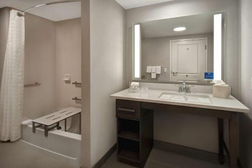 y baño con lavabo y espejo. en Homewood Suites By Hilton Orlando Flamingo Crossings, Fl en Orlando