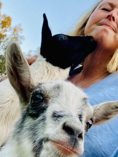 a woman is standing next to a dog at Sandalwood Downs Fabulous Farm Stay TOODYAY in Toodyay
