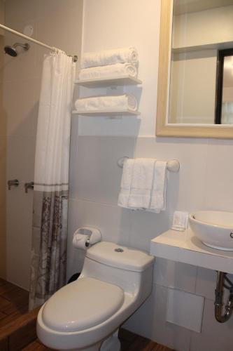 a bathroom with a white toilet and a sink at Collection Machupicchu in Machu Picchu