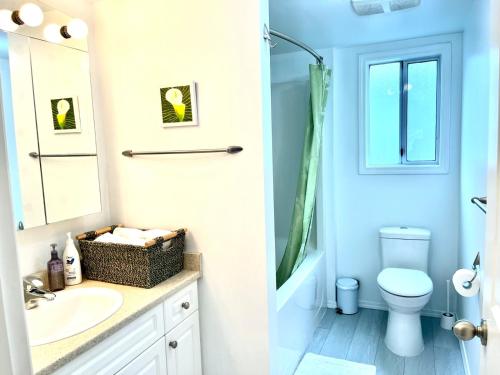 een badkamer met een wastafel en een toilet bij Summer Breeze in Sooke