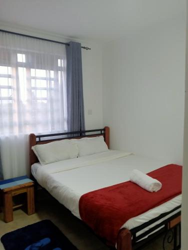 1 dormitorio con cama y ventana en Amalya suites ., en Eldoret