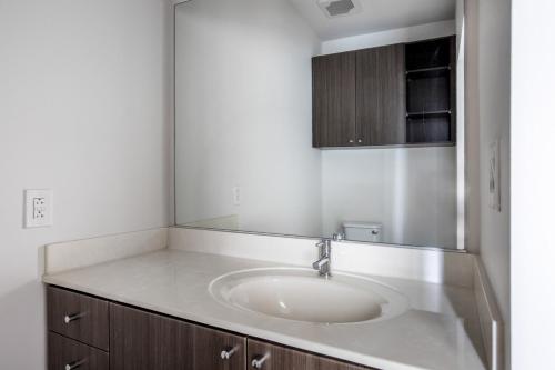 a bathroom with a sink and a mirror at East Cambridge 1br w gym wd nr Lechmere T BOS-806 in Boston