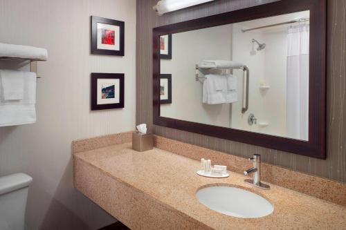 a bathroom with a sink and a mirror and a toilet at Courtyard Atlanta Decatur Downtown/Emory in Decatur