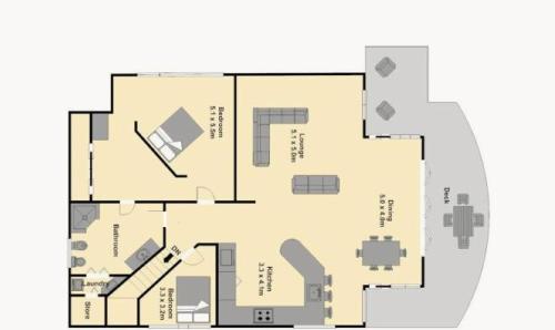 a floor plan of a house at Bay of Islands Apartment On The Water- The Bridge in Opua