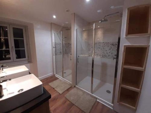 une salle de bain avec douche et lavabo dans l'établissement Maison Basque (24 pers), à Ascarat